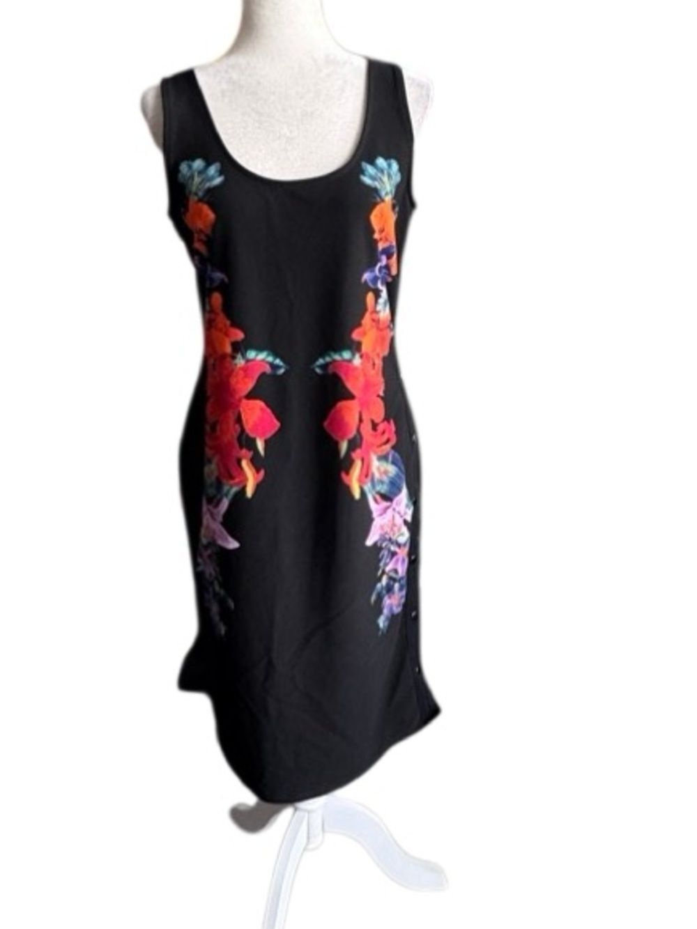 Bold Elements Floral Sleeveless Dress Black Orange SZ L